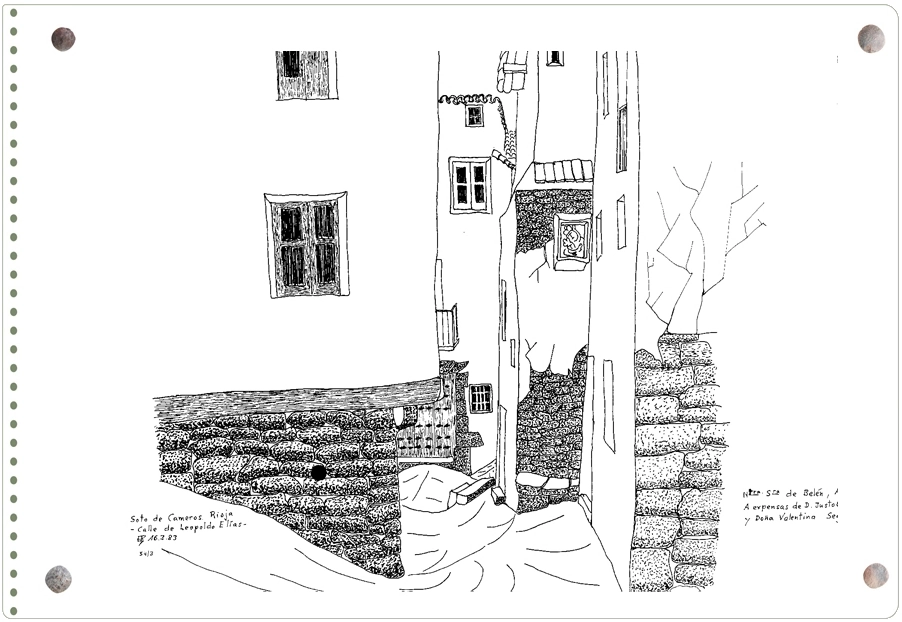 Dibujo de Ernesto Reiner con calle antigua en Soto en Cameros