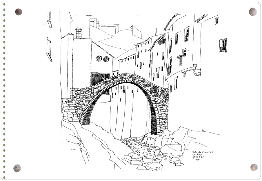 Dibujo de Ernesto Reiner: puente sobre el barrannco